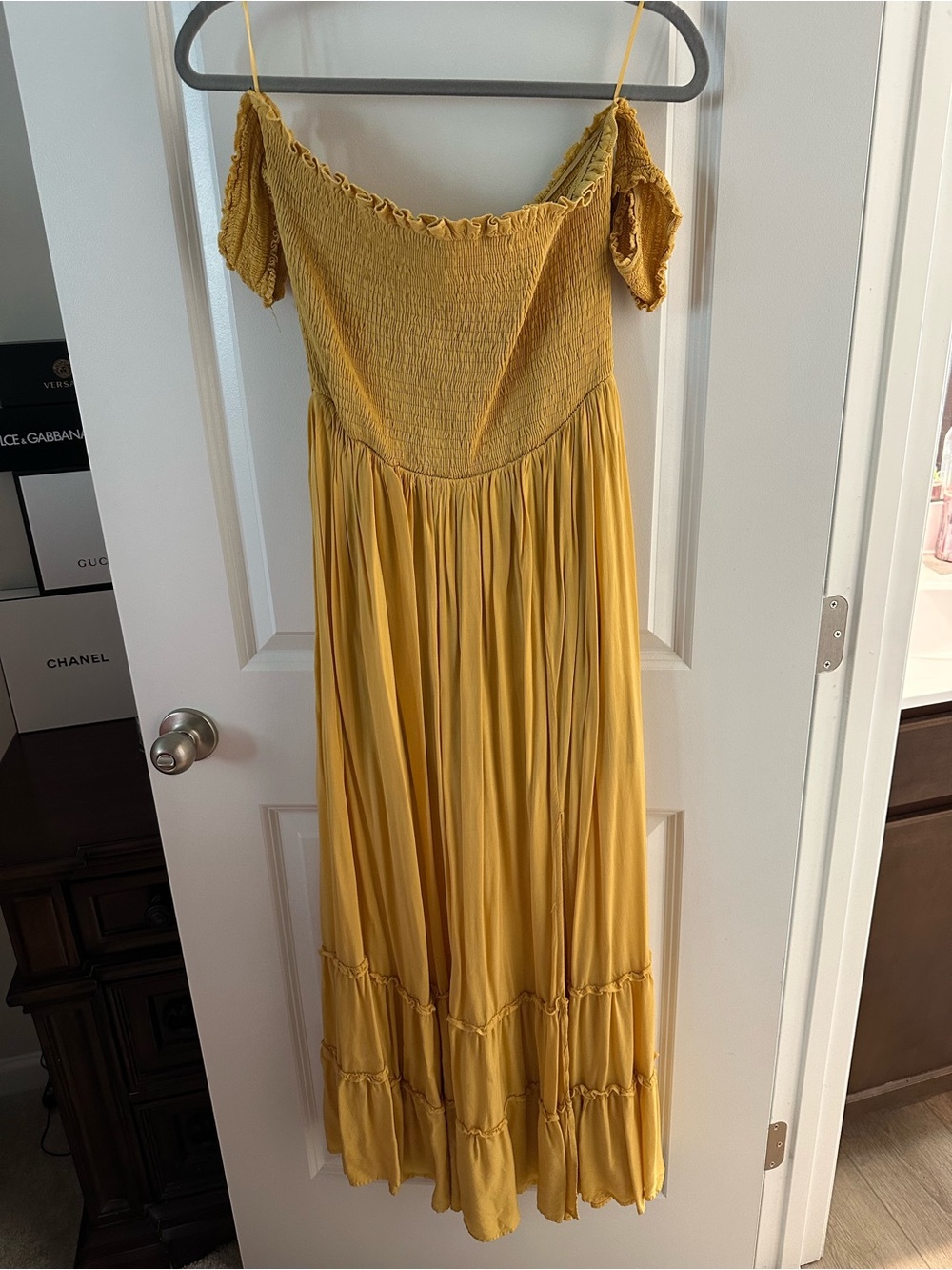 Fashion Nova Mustard Yellow One-Shoulder Maxi Dress
